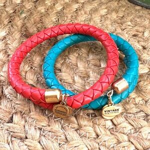 Alex & Ani Vintage Sixty-Six Leather Wrap Bracelet Set of 2 Red Turquoise & Red